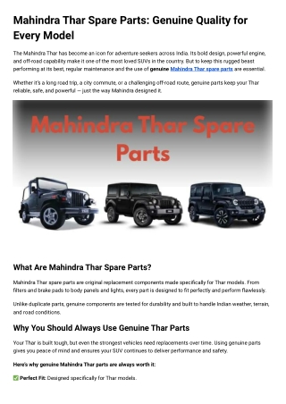 Mahindra Thar Spare Parts