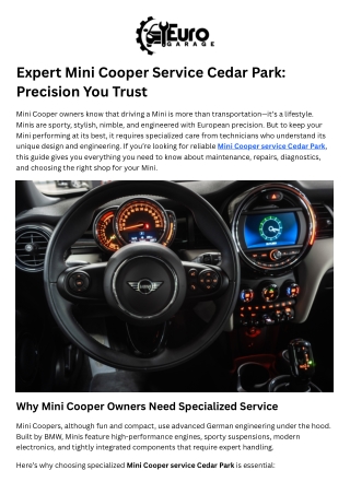 Expert Mini Cooper Service Cedar Park Precision You Trust