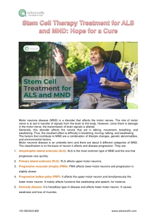 Stem Cell Therapy Treatment for ALS and MND: Hope for a Cure