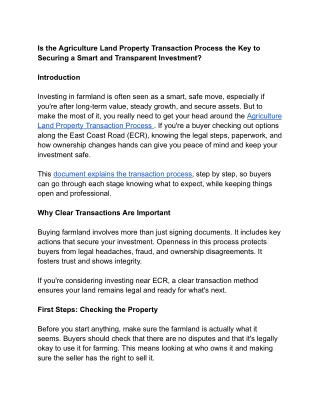 Is the Agriculture Land Property Transaction Process the Key to Securing a Smart and Transparent Investment