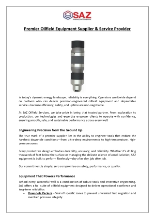 Premier Oilfield Equipment Supplier & Service Provider