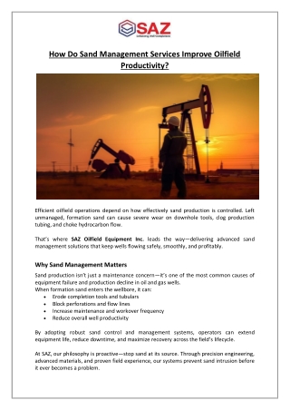 How Do Sand Management Services Improve Oilfield Productivity