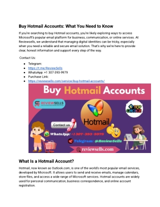 Buy Hotmail Accounts – Secure & Verified _ Reviewsells