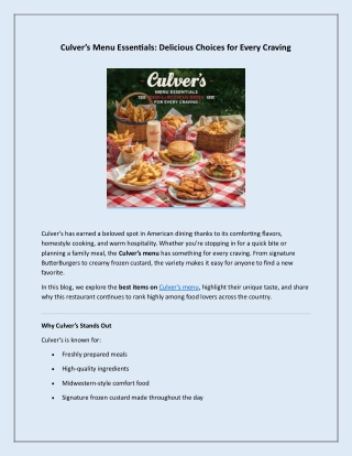 Culver’s Menu Essentials Delicious Choices for Every Craving generate image
