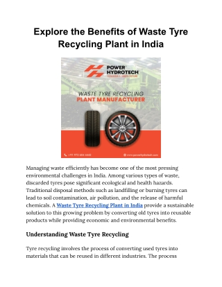 Explore the Benefits of Waste Tyre Recycling Plant in India