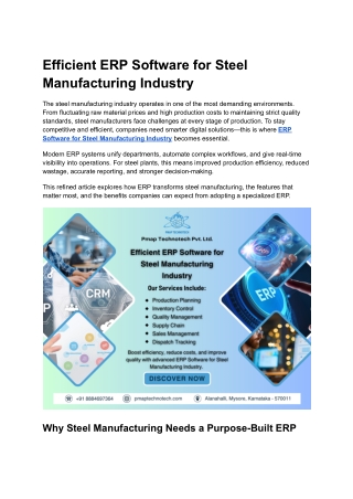 Efficient ERP Software for Steel Manufacturing Industry