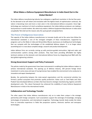 What Makes a Defence Equipment Manufacturer in India Stand Out in the Global Market