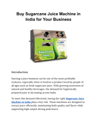 Buy Sugarcane Juice Machine in India for Your Business