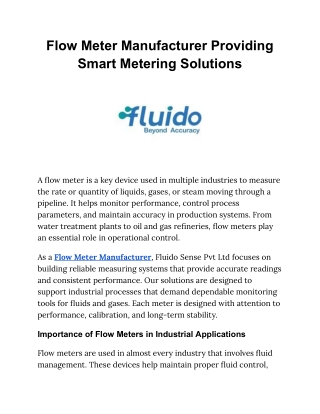 Flow Meter Manufacturer Providing Smart Metering Solutions