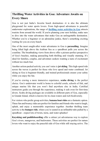 Thrilling Water Activities in Goa - Adventure Awaits on Every Shore