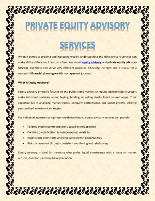 Private Equity Advisory Services