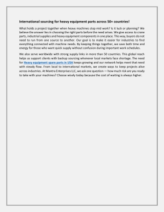 International sourcing for heavy equipment parts across 50  countries!