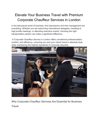 Elevate Your Business Travel with Premium Corporate Chauffeur Services in London