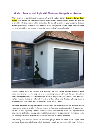 Modern Security and Style with Electronic Garage Doors London