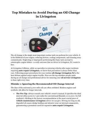 Top Mistakes to Avoid During an Oil Change in Livingston