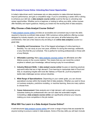 Data Analysis Course Online: Unlocking New Career Opportunities