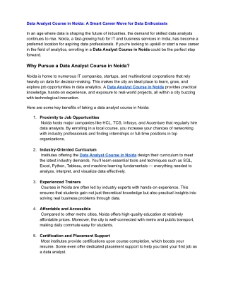 Data Analyst Course in Noida: A Smart Career Move for Data Enthusiasts