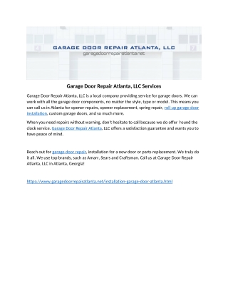 Garage Door Repair Atlanta LLC Services