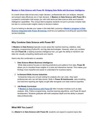 Masters in Data Science with Power BI: Bridging Data Skills with Business Intell