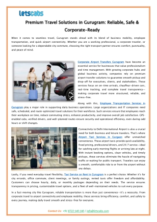 Premium Travel Solutions in Gurugram - Reliable, Safe & Corporate-Ready