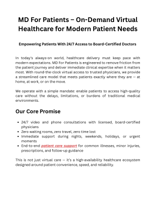MD For Patients – On-Demand Virtual Healthcare for Modern Patient Needs