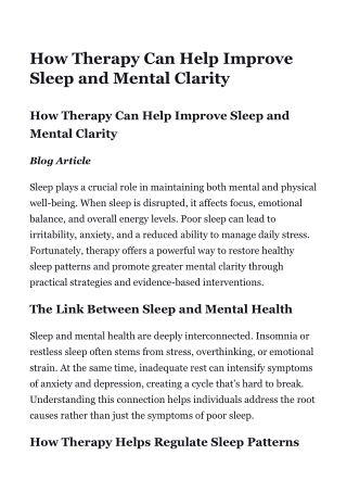 How Therapy Can Help Improve Sleep and Mental Clarity