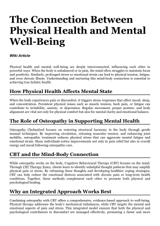 The Connection Between Physical Health and Mental Well-Being