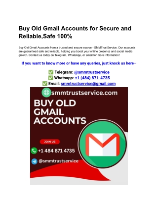 Buy Old Gmail Accounts for Secure and Reliable,Safe 100%