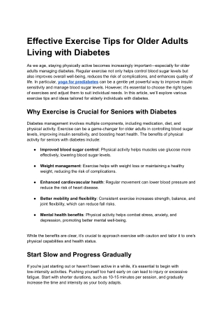 Effective Exercise Tips for Older Adults Living with Diabetes