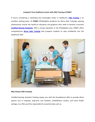Jumpstart Your Healthcare Career with CNA Training at PANAT