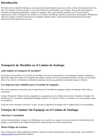 Pasear sin Equipaje: Una Nueva Forma de Vivir el Camino de la ciudad de Santiago