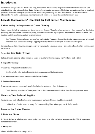 Lincoln Homeowners' Checklist for Fall Gutter Maintenance