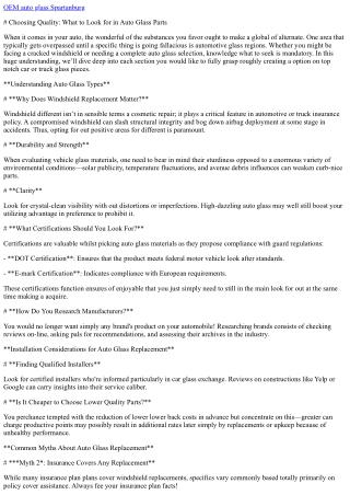 Choosing Quality: What to Look for in Auto Glass Parts