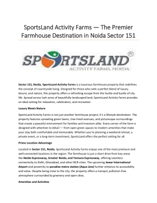 SportsLand Activity Farms — The Premier Farmhouse Destination in Noida Sector 151