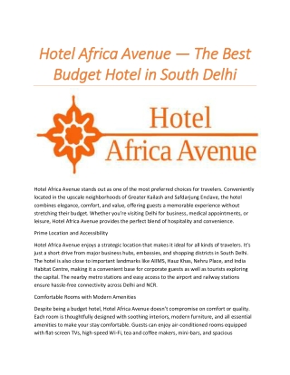 Hotel Africa Avenue — The Best Budget Hotel in South Delhi