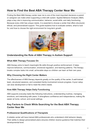 How to Find the Best ABA Therapy Center Near Me
