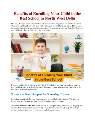 Benefits of Enrolling Your Child in the Best School in North West Delhi