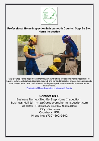 Professional Home Inspection in Monmouth County | Step By Step Home Inspection