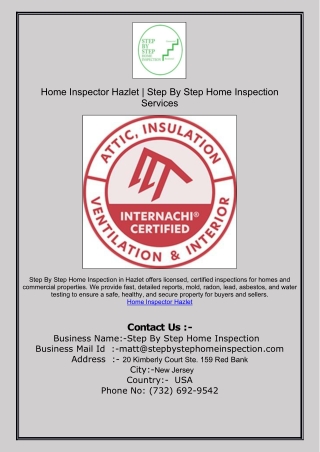 Home Inspector Hazlet | Step By Step Home Inspection Services