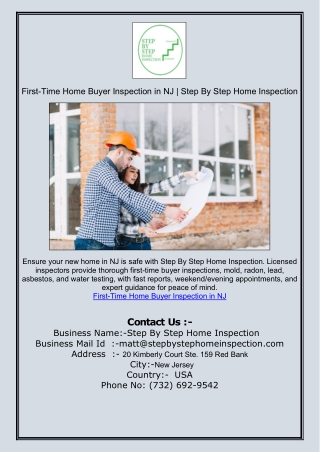 First-Time Home Buyer Inspection in NJ | Step By Step Home Inspection