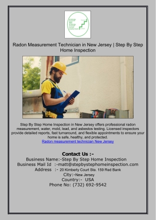 Radon Measurement Technician in New Jersey | Step By Step Home Inspection