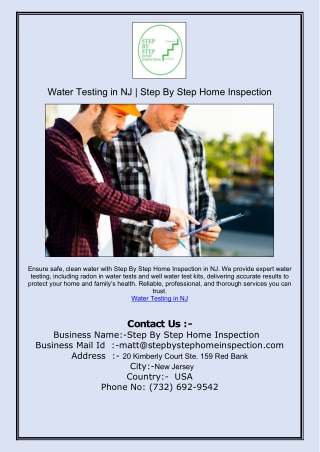 Water Testing in NJ | Step By Step Home Inspection