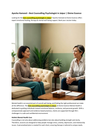 Ayesha Hameed – Best Counselling Psychologist in Jaipur | Divine Essence