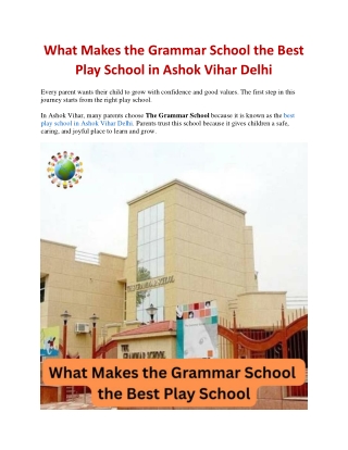 What Makes the Grammar School the Best Play School in Ashok Vihar Delhi