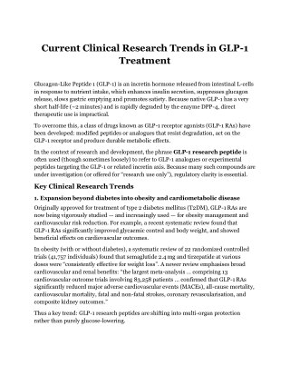 Current Clinical Research Trends in GLP-1 (Glucagon-Like Peptide 1) Treatment