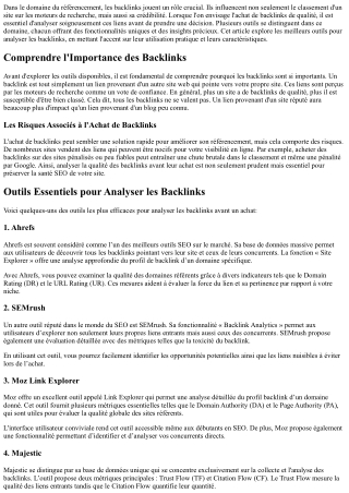 Les Meilleurs Outils pour Analyser les Backlinks Avant Achat