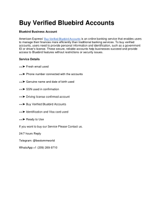 Buy Verified Bluebird Accounts