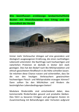 Modulare landwirtschaftliche Bauten für Rinder - Ergebnisse
