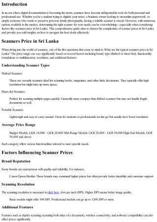 Navigating the Best Deals: A Guide to Scanners Prices in Sri Lanka