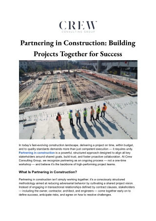 Partnering in Construction- Building Projects Together for Success
